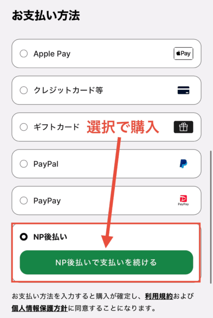 NP後払い LUSH 決済画面 支払い方法